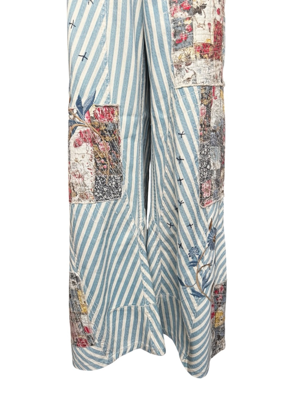 Free People Blue & White Striped Wide Leg Patchwork Jeans - Picture 8 of 16